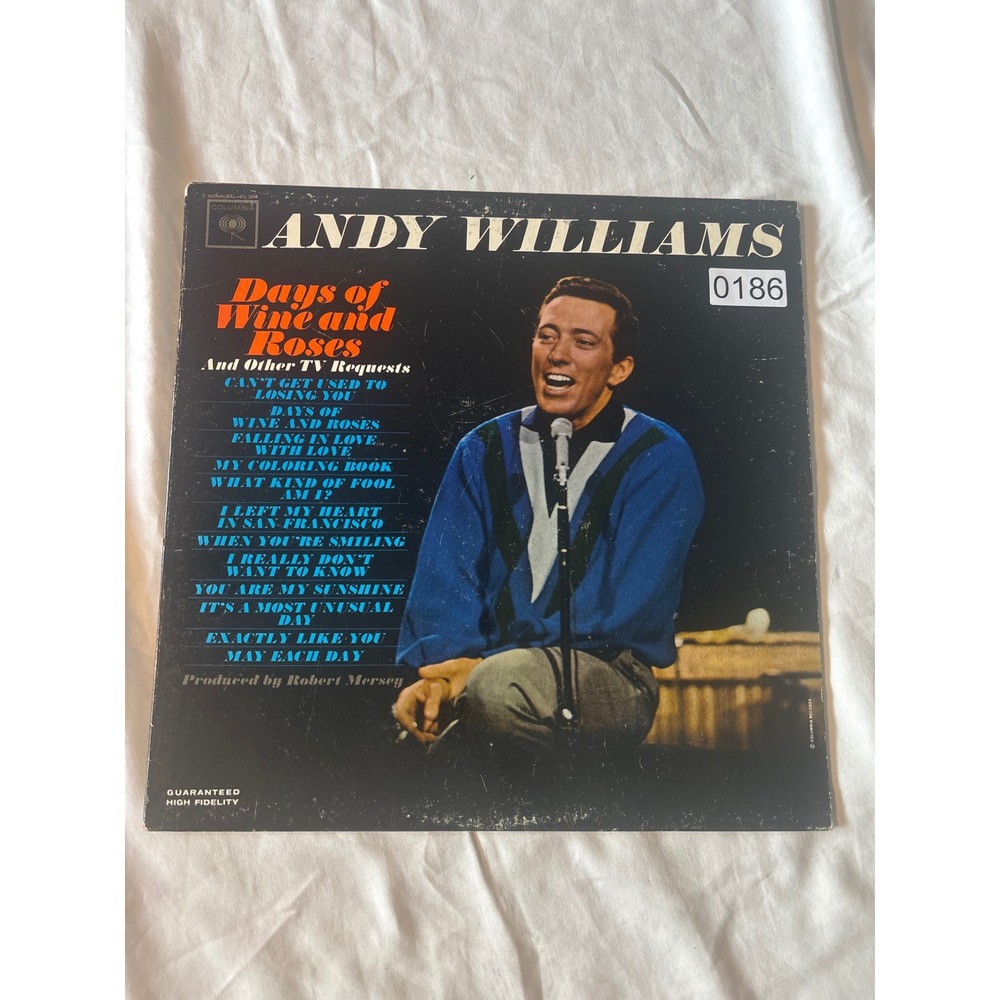 Andy Williams Days of Wine and Roses Vinyl LP 12" Black Good 1963 Mono CL 2015